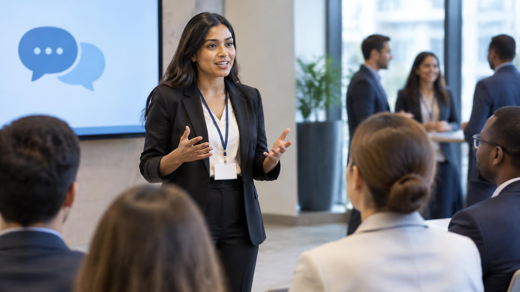 person speaking in meeting