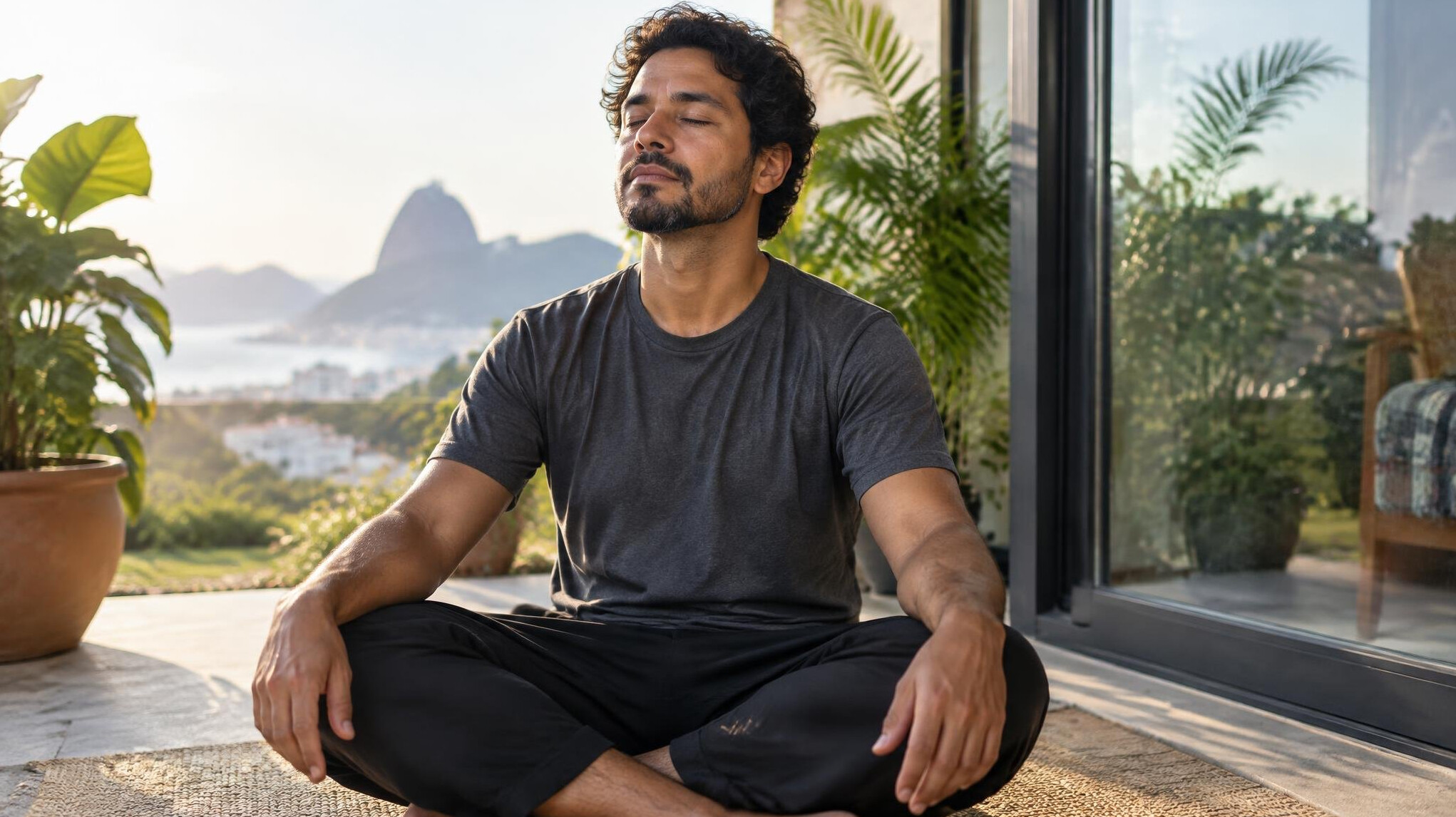 Person meditating quietly outdoors
