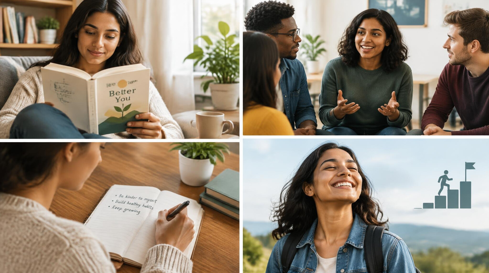 person reading self help book